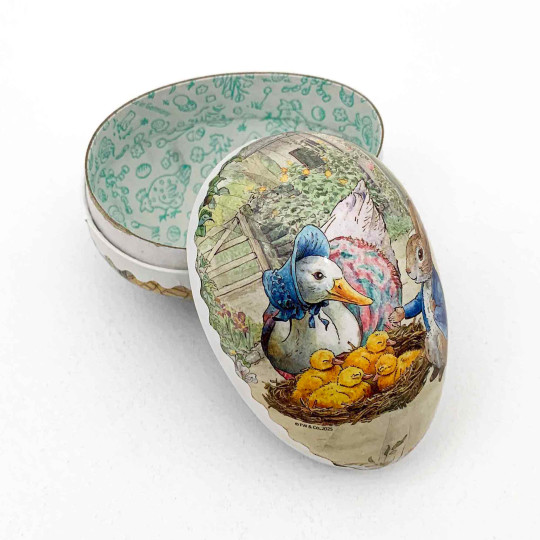 3-1/2" Peter Rabbit with Jemima Puddle-Duck Papier Mache Easter Egg Container ~ Germany